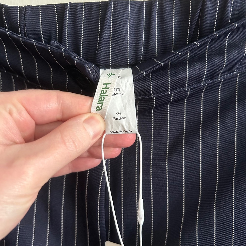NWT Halara Wide Leg Pinstripe Trousers Navy Blue XL Regular High Waisted Pockets - Picture 5 of 7